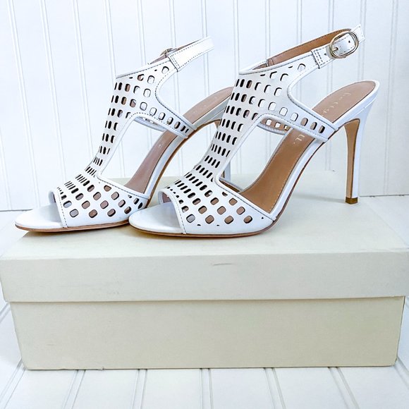 Bettye Muller "Divine" white leather heeled sandals - Picture 1 of 11